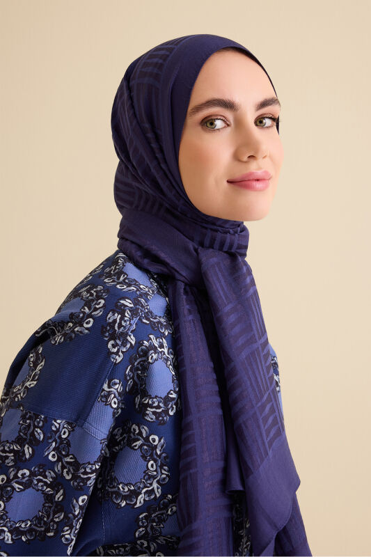 Iman Square Naia Cotton Shawl Navy - 5