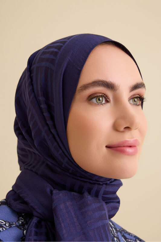 Iman Square Naia Cotton Shawl Navy - 3