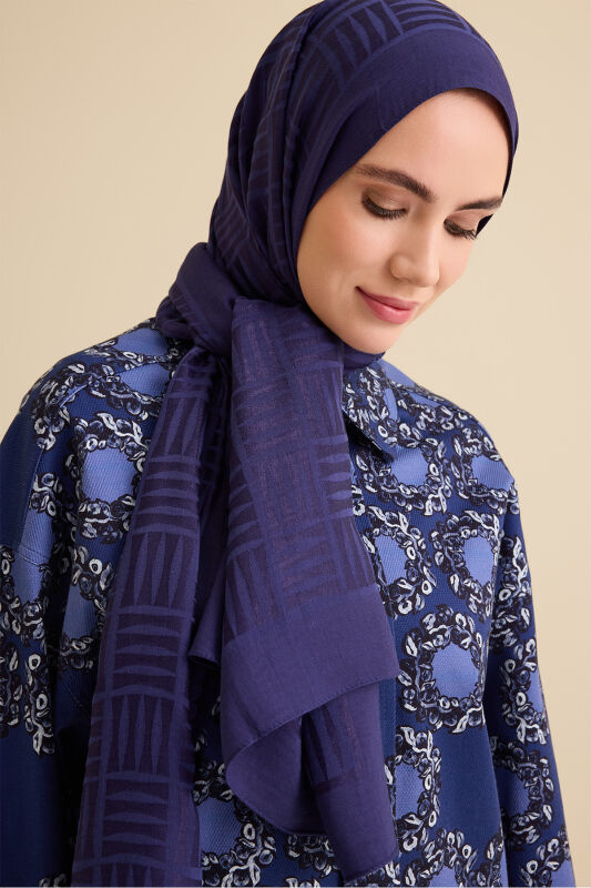 Iman Square Naia Cotton Shawl Navy - 1