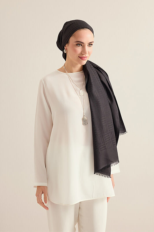 Iman Square Silk Shawl Black - 1