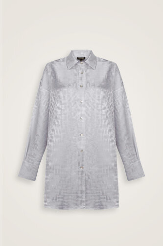 Iman Square Silver Silk Pajama Shirt - 2