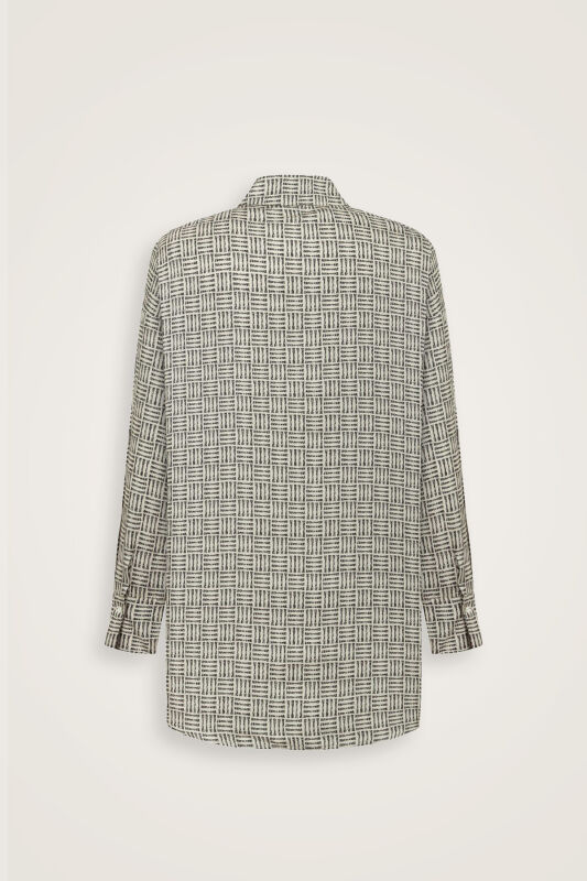 Iman Square Textured Beige Silk Shirt - 6