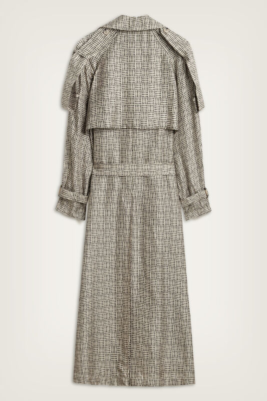 Iman Square Textured Beige Silk Trench Coat - 4