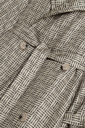 Iman Square Textured Beige Silk Trench Coat - 6