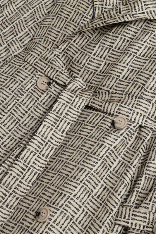 Iman Square Textured Beige Silk Trench Coat - 6