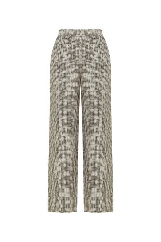 Iman Square Textured Beige Silk Trousers 