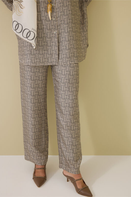 Iman Square Textured Beige Silk Trousers - 3