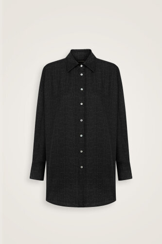 Iman Square Textured Black Silk Shirt - 2