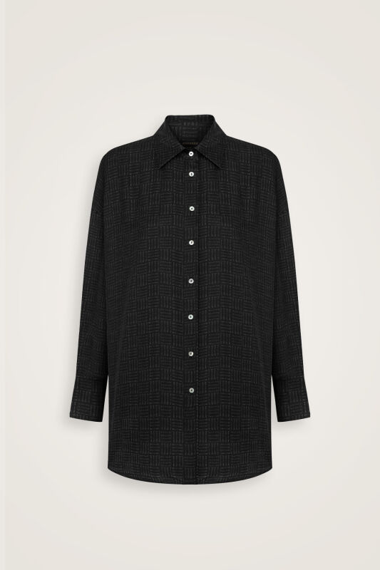 Iman Square Textured Black Silk Shirt - 2