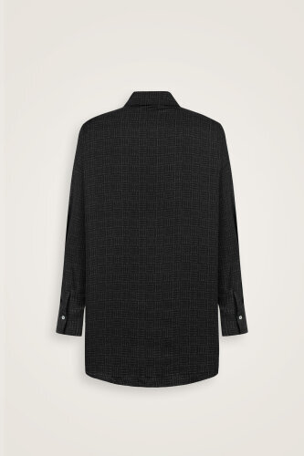 Iman Square Textured Black Silk Shirt - 6