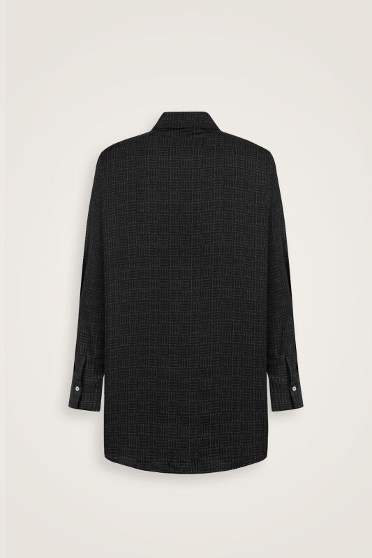 Iman Square Textured Black Silk Shirt - 6