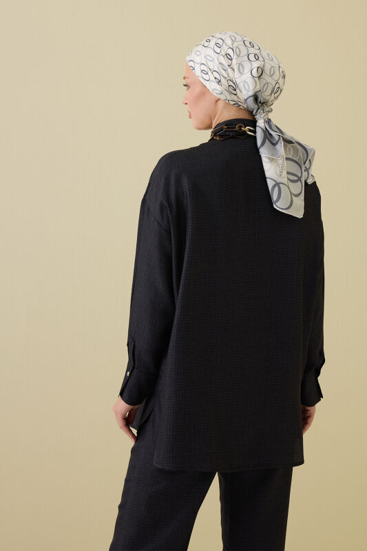 Iman Square Textured Black Silk Shirt - 7