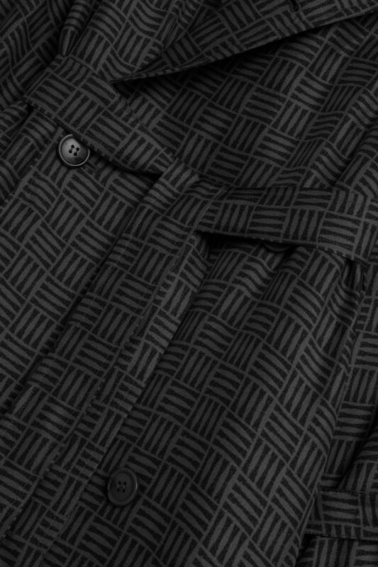 Iman Square Textured Black Silk Trench Coat - 6