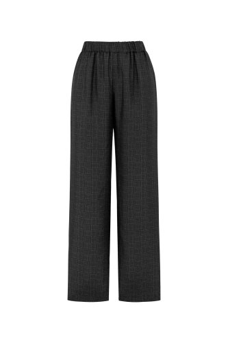 Iman Square Textured Black Silk Trousers 