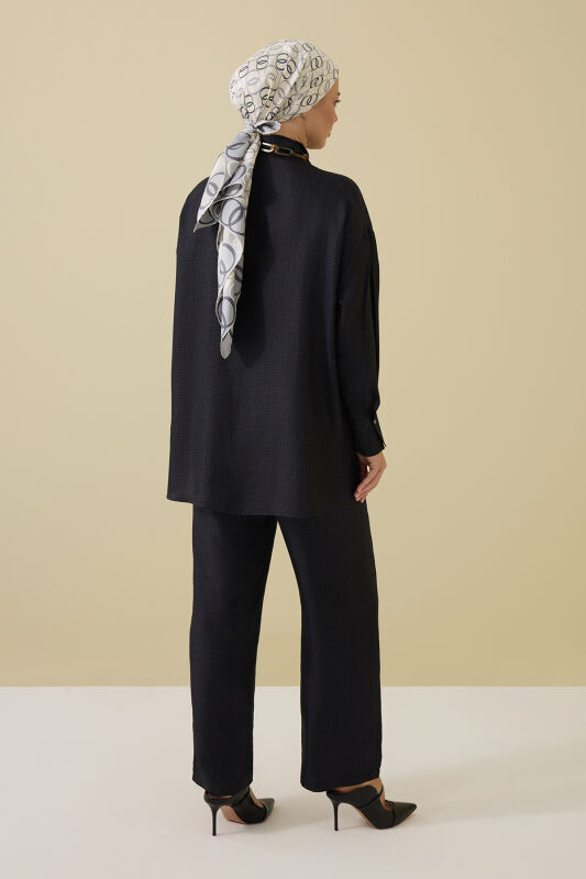 Iman Square Textured Black Silk Trousers - 5