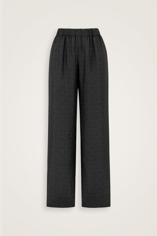 Iman Square Textured Black Silk Trousers - 2