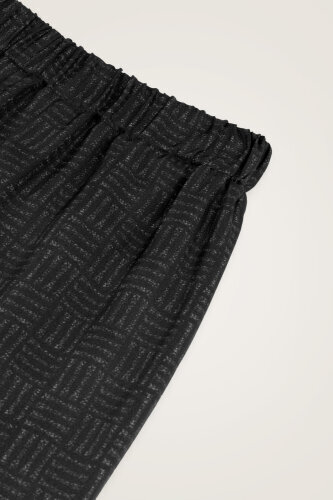 Iman Square Textured Black Silk Trousers - 6