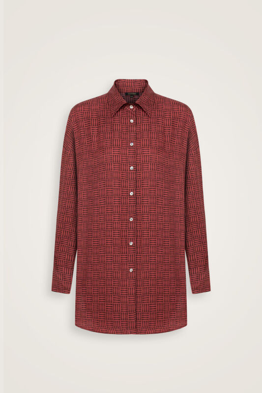 Iman Square Textured Burgundy Silk Shirt - 2