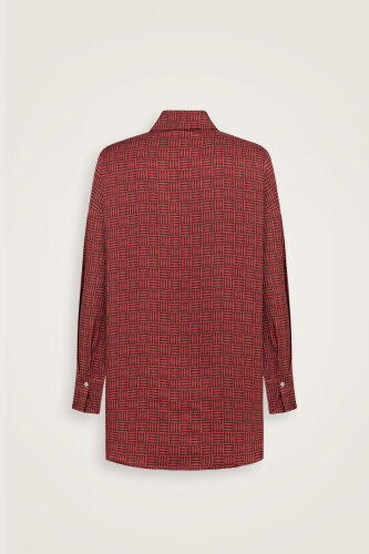 Iman Square Textured Burgundy Silk Shirt - 6