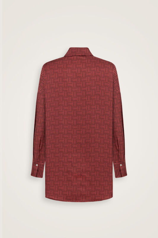 Iman Square Textured Burgundy Silk Shirt - 6