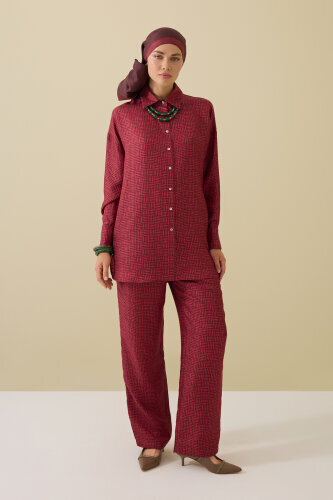 Iman Square Textured Burgundy Silk Shirt - 5
