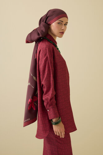 Iman Square Textured Burgundy Silk Shirt - Imannoor (3)