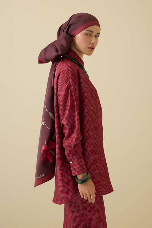 Iman Square Textured Burgundy Silk Shirt - 3