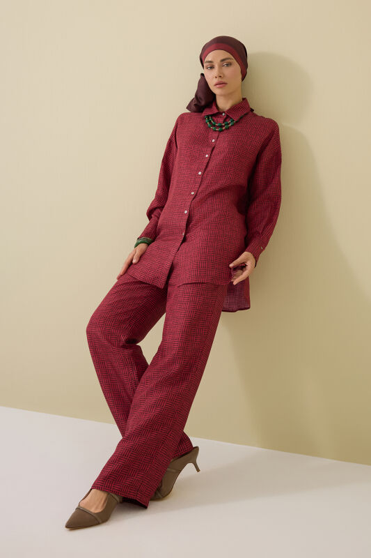 Iman Square Textured Burgundy Silk Shirt - 1