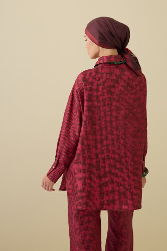 Iman Square Textured Burgundy Silk Shirt - 7