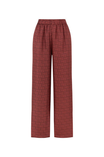 Iman Square Textured Burgundy Silk Trousers 