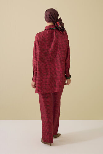 Iman Square Textured Burgundy Silk Trousers - 5