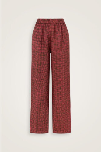 Iman Square Textured Burgundy Silk Trousers - 2