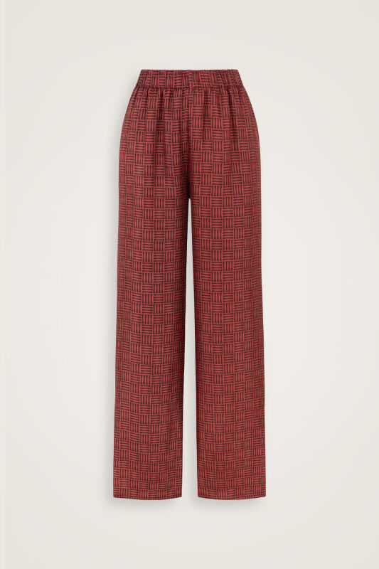 Iman Square Textured Burgundy Silk Trousers - 2