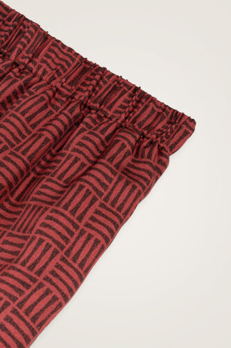 Iman Square Textured Burgundy Silk Trousers - 4