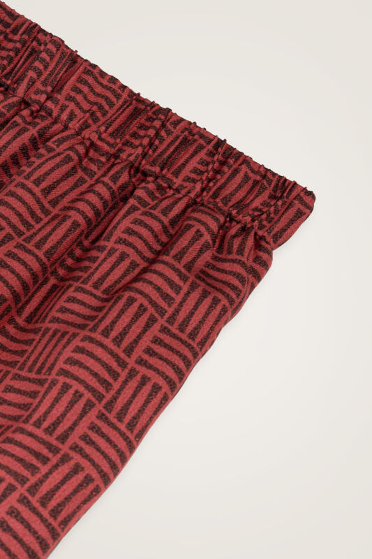 Iman Square Textured Burgundy Silk Trousers - 4