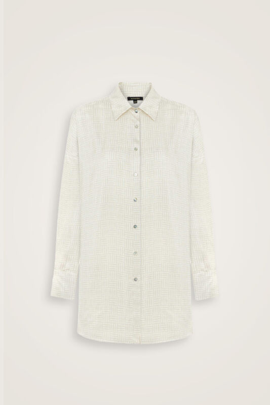 Iman Square Textured Ecru Silk Shirt - 2