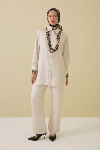 Iman Square Textured Ecru Silk Shirt - 3