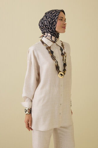 Iman Square Textured Ecru Silk Shirt 