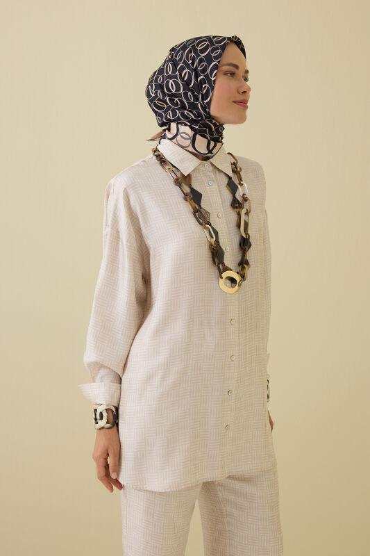 Iman Square Textured Ecru Silk Shirt - 1