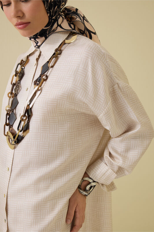 Iman Square Textured Ecru Silk Shirt - 5