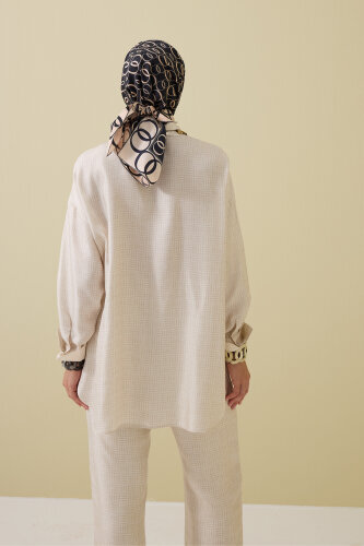 Iman Square Textured Ecru Silk Shirt - 8