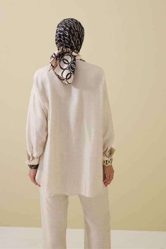 Iman Square Textured Ecru Silk Shirt - 8