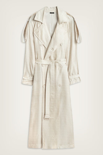 Iman Square Textured Ecru Silk Trench Coat 