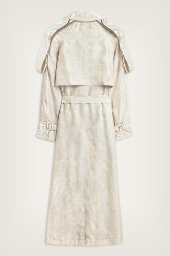 Iman Square Textured Ecru Silk Trench Coat - 2