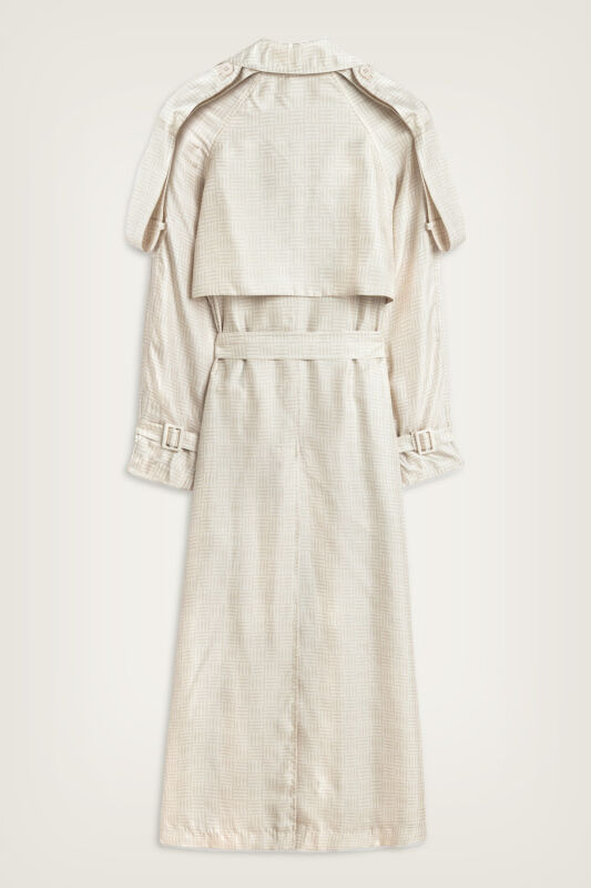 Iman Square Textured Ecru Silk Trench Coat - 2