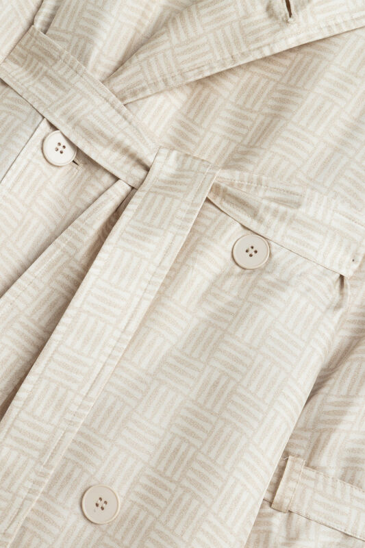 Iman Square Textured Ecru Silk Trench Coat - 3