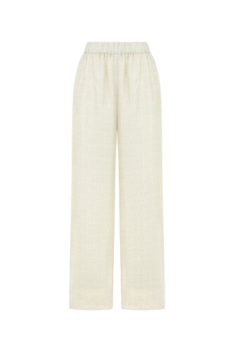 Iman Square Textured Ecru Silk Trousers 