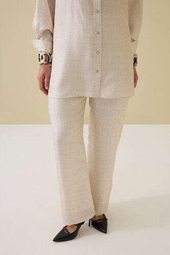 Iman Square Textured Ecru Silk Trousers - 3