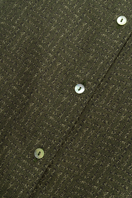 Iman Square Textured Khaki Silk Shirt - 4
