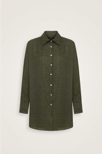 Iman Square Textured Khaki Silk Shirt - 2